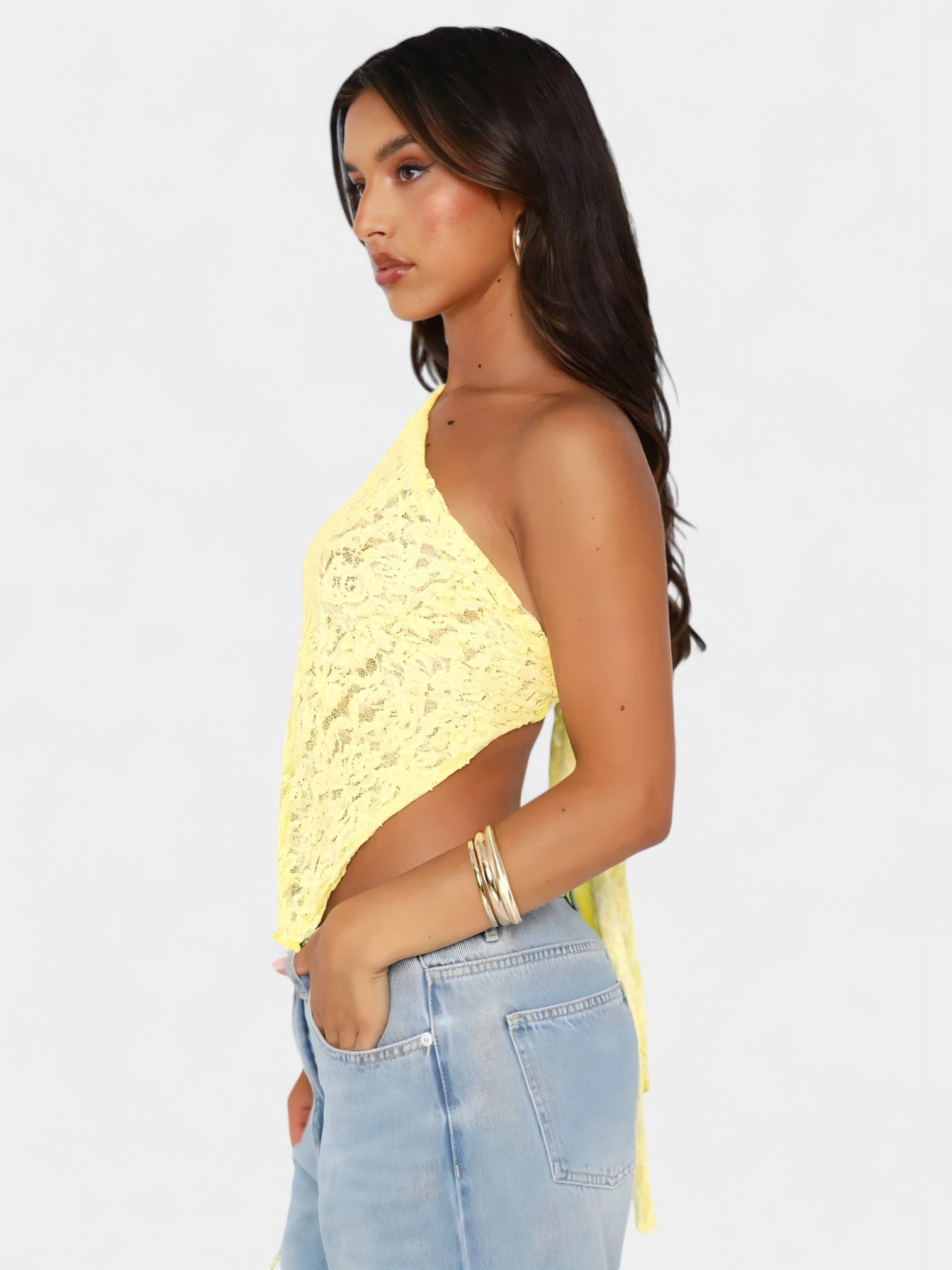 ELSA LACE ACCENT TOP - LEMON