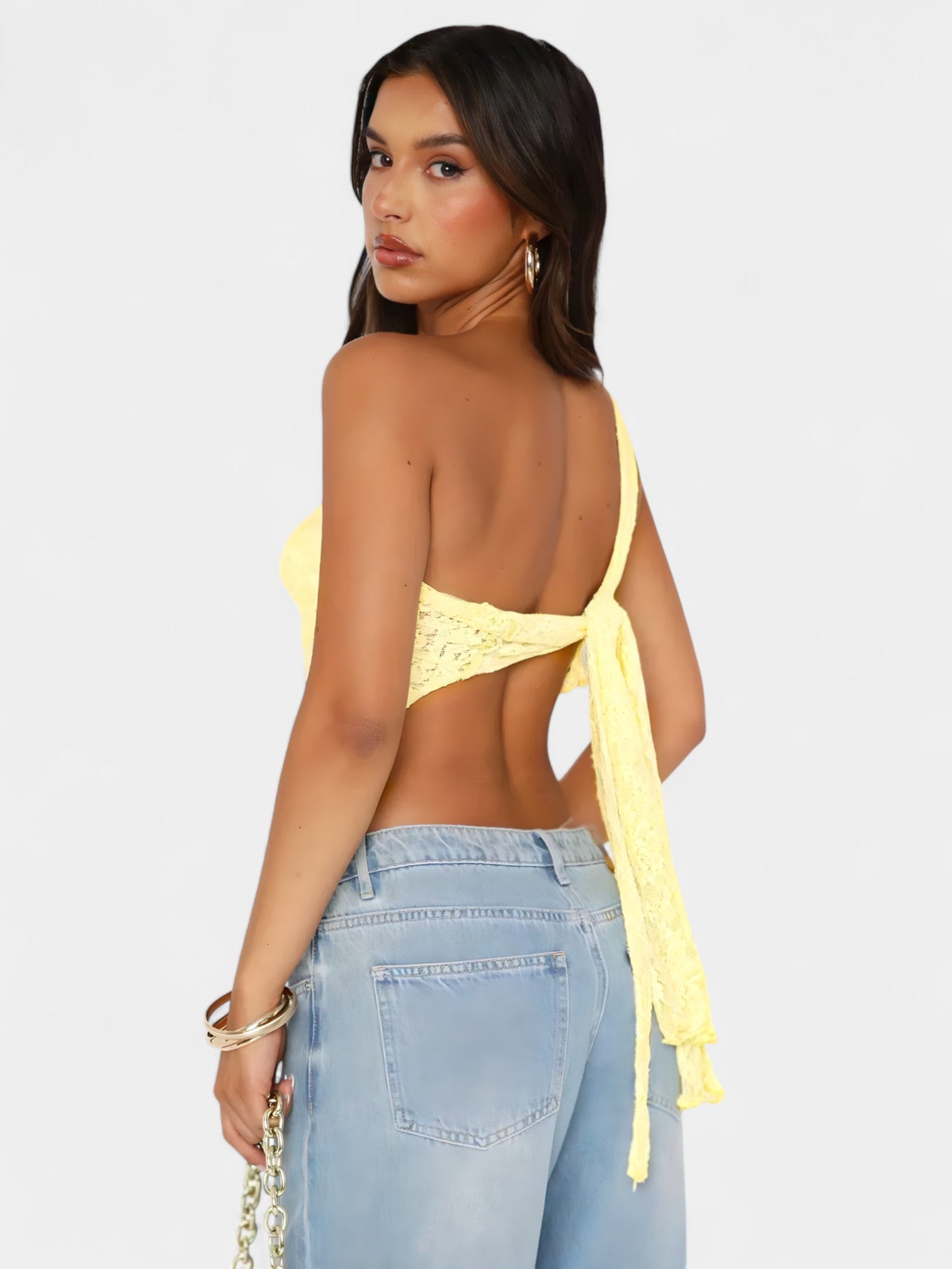 ELSA LACE ACCENT TOP - LEMON