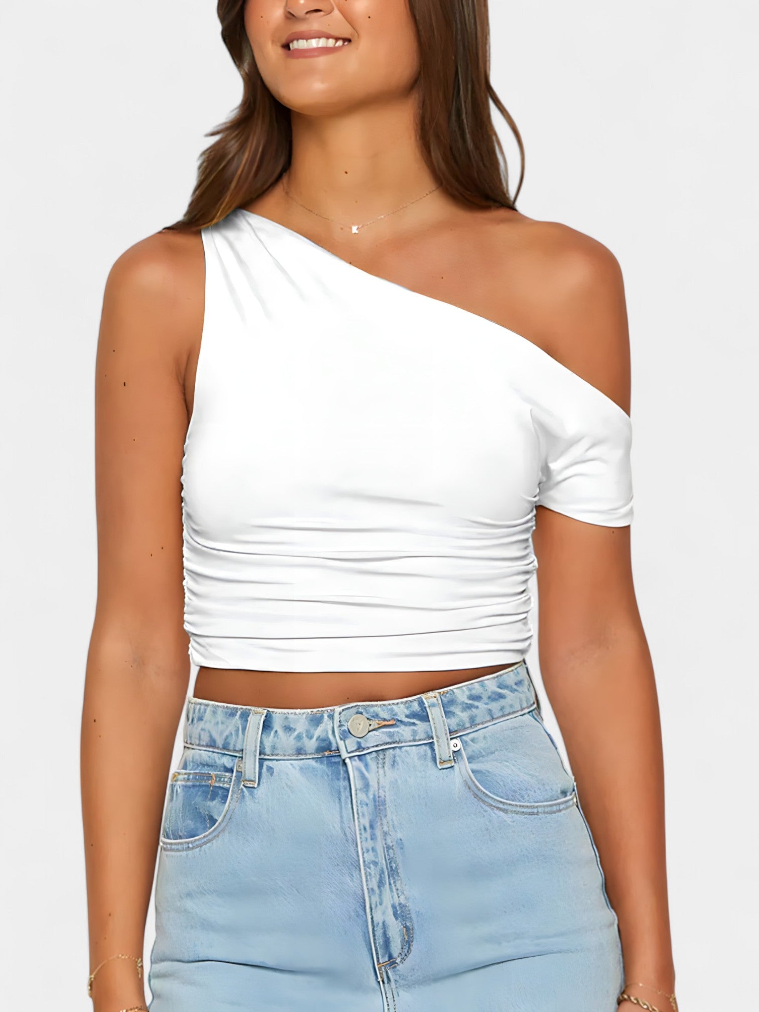 ALUNA ONE-SHOULDER TOP - WHITE
