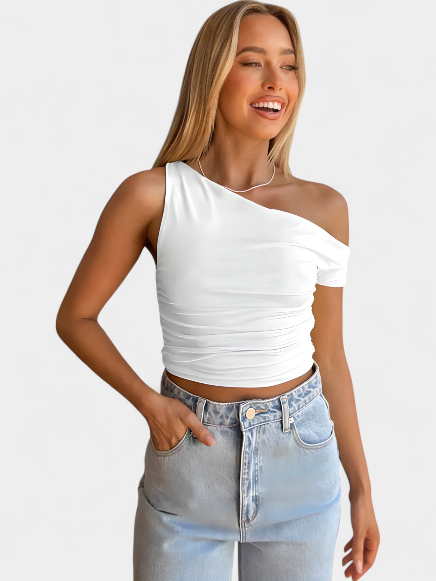 ALUNA ONE-SHOULDER TOP - WHITE