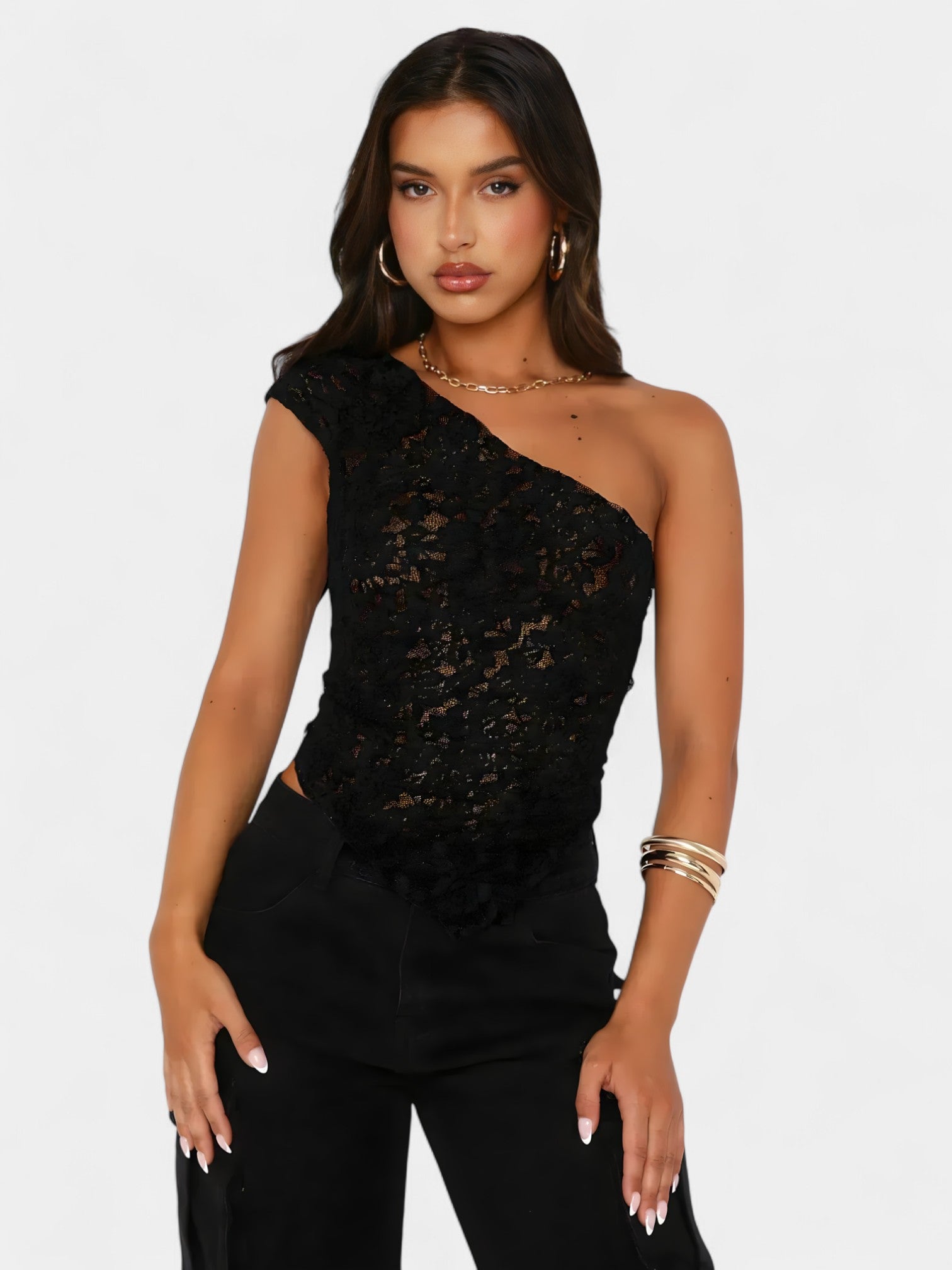 ELSA LACE ACCENT TOP - BLACK