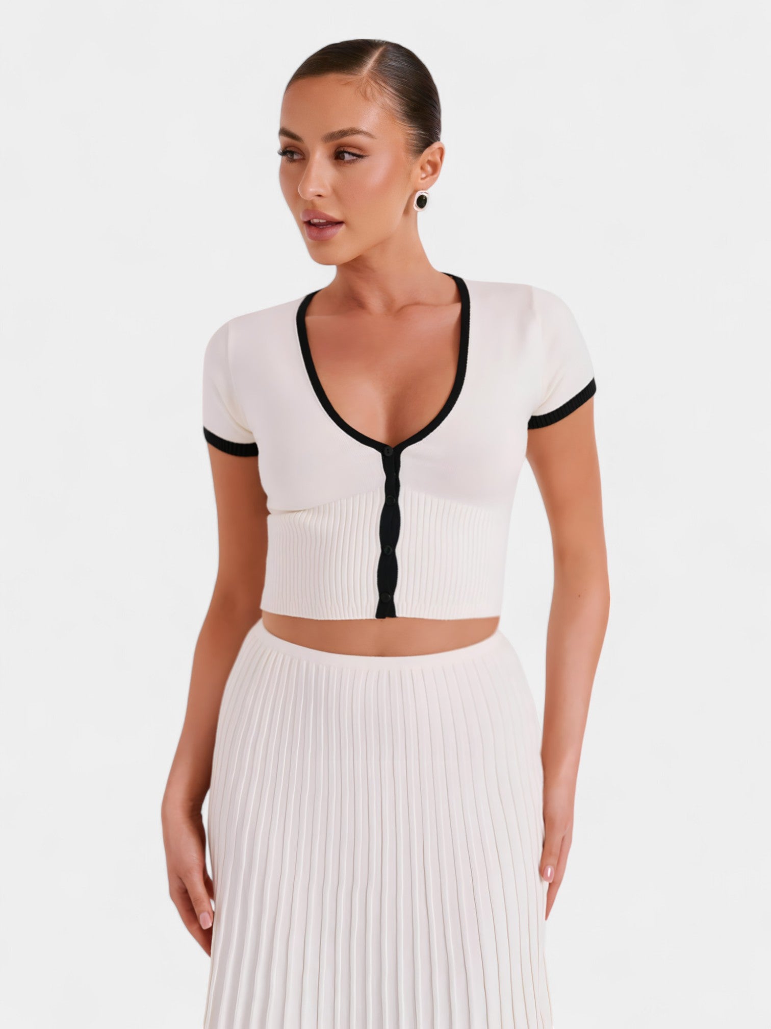 JENNY CONTRAST BUTTON UP KNIT TOP